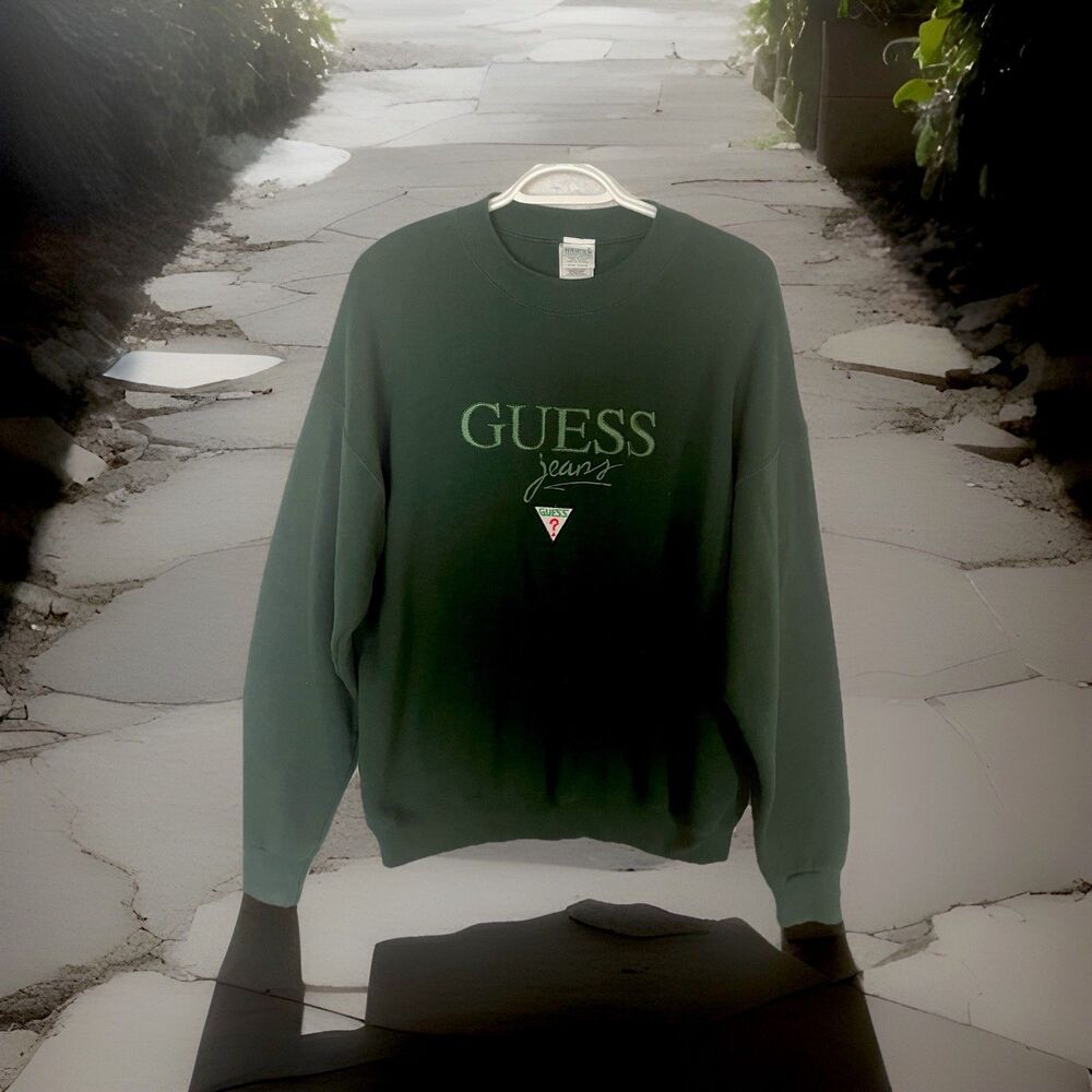 Vintage Guess Jeans Sweatshirt Mens L USA Made Embroidered Logo Spell Out 90s